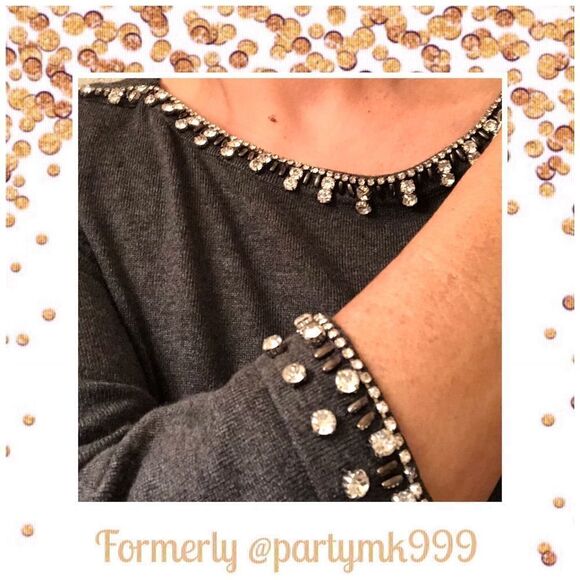 Nwt Boat Neck Knit Top Sweater Crystals Jeweled Baubles Knit Top NEW RETAIL $99 - Picture 3 of 8